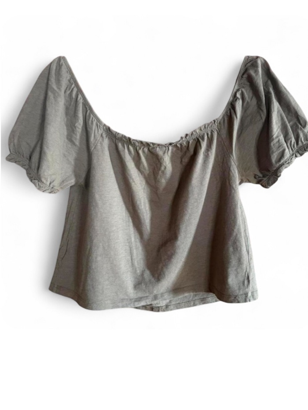 American Eagle Outfitters Olive Green Button-Front Puff Sleeve Crop Top - Picture 2 of 3